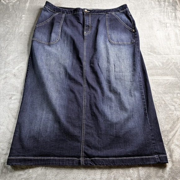 C Est. 1946 Dresses & Skirts - Est. 1946 Denim Womens Skirt Size 18W Dark Wash Pockets Back Slit Stretch Modest